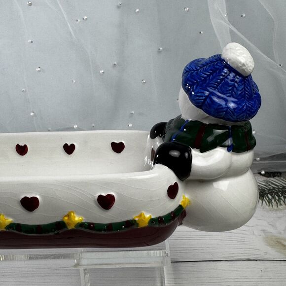 Earthenware Holiday Santa Claus Snowman Christmas Cracker Dish #20639 - Picture 7 of 15